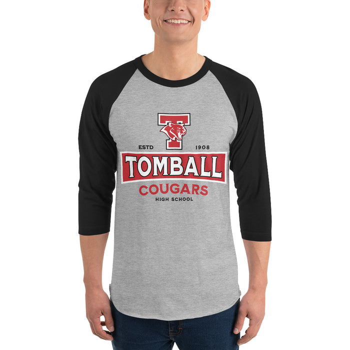 Man wearing Tomball High School Cougars Unisex 3/4 sleeve Raglan T-shirt 202