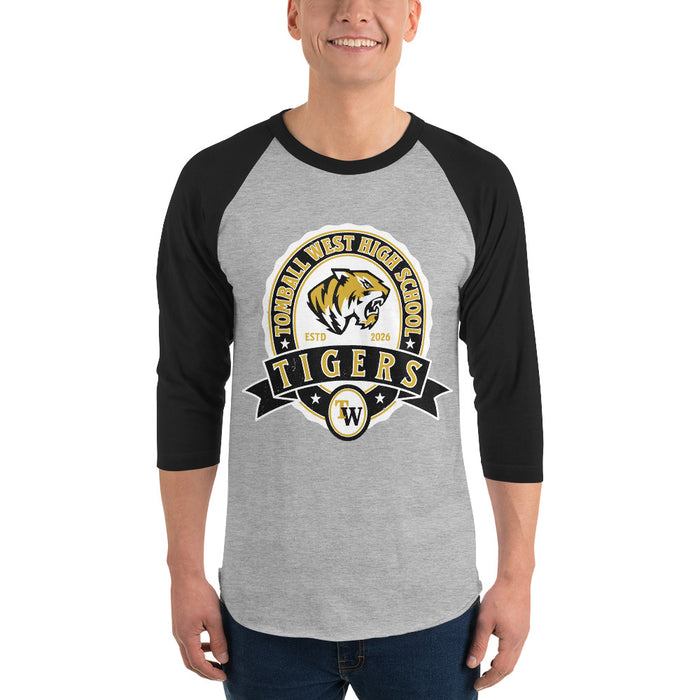 Man wearing Tomball West High School Tigers Unisex 3/4 sleeve Raglan T-shirt 212