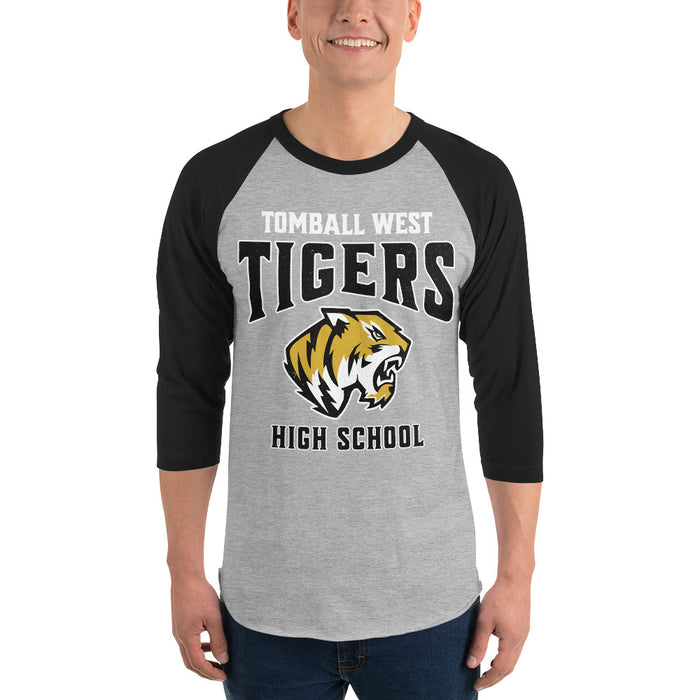 Man wearing Tomball West High School Tigers Unisex 3/4 sleeve Raglan T-shirt 213