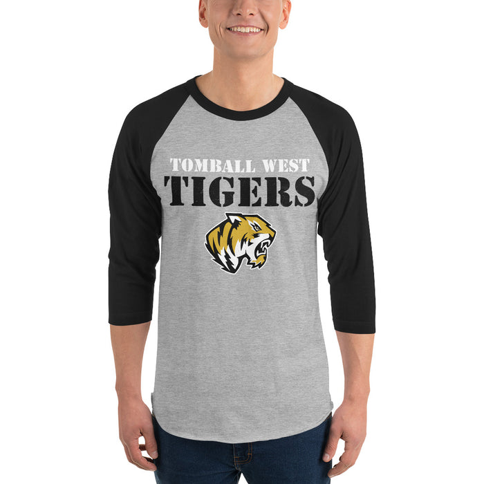 Man wearing Tomball West High School Tigers Unisex 3/4 sleeve Raglan T-shirt 017