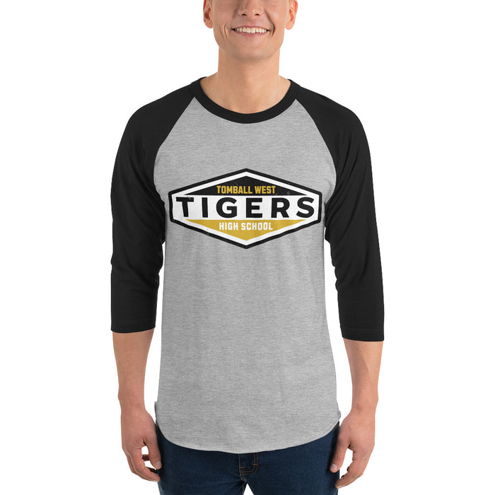 Man wearing Tomball West High School Tigers Unisex 3/4 sleeve Raglan T-shirt 009