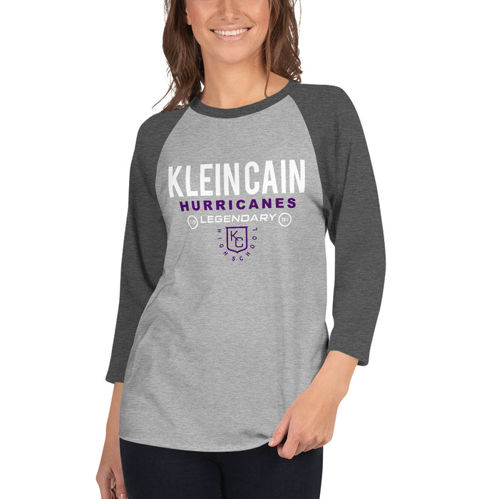 Woman wearing a Klein Cain High School Hurricanes 3/4 Sleeve Raglan T-shirt 03