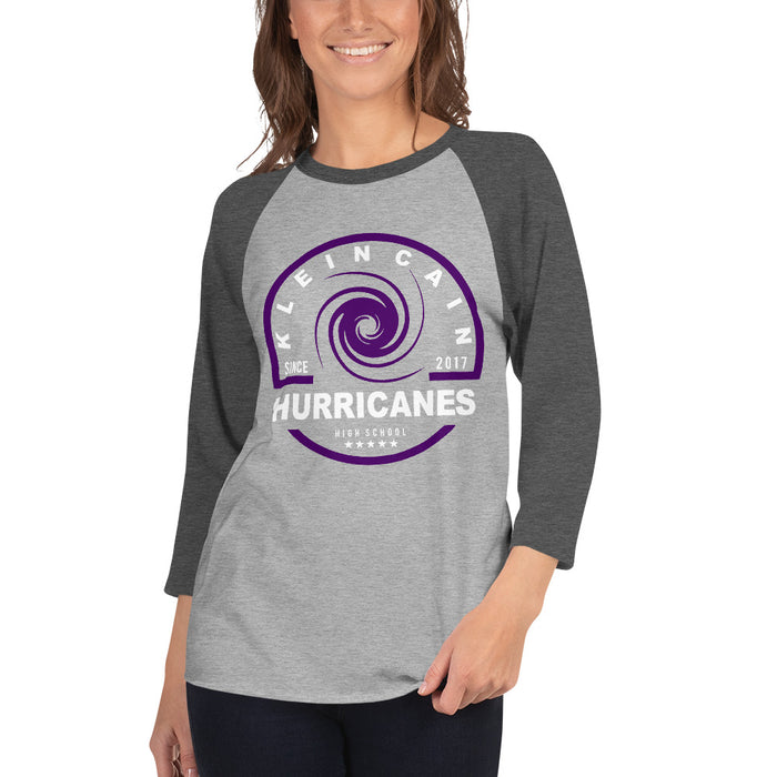 Woman wearing a Klein Cain High School Hurricanes 3/4 Sleeve Raglan T-shirt 04