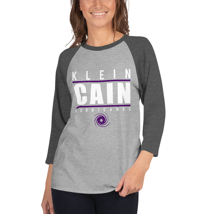 Woman wearing a Klein Cain High School Hurricanes 3/4 Sleeve Raglan T-shirt 07