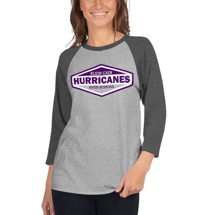 Woman wearing a Klein Cain High School Hurricanes 3/4 Sleeve Raglan T-shirt 09