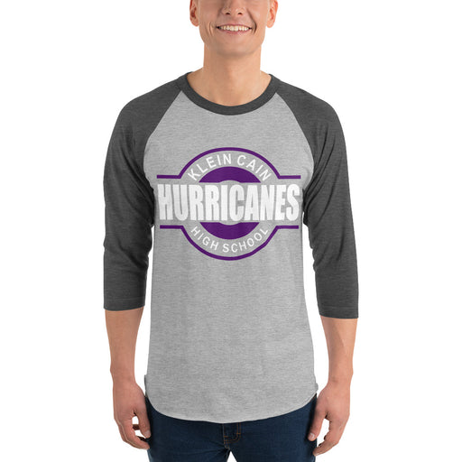 Man wearing a Klein Cain High School Hurricanes 3/4 Sleeve Raglan T-shirt 11