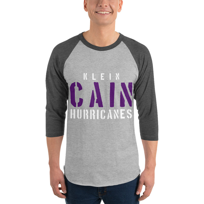 Man wearing a Klein Cain High School Hurricanes Unisex 3/4 Sleeve Raglan T-shirt 17