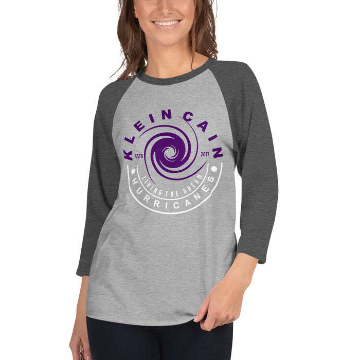 Woman wearing a Klein Cain High School Hurricanes Unisex 3/4 Sleeve Raglan T-shirt 19