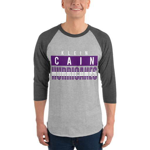 Man wearing a Klein Cain High School Hurricanes Unisex 3/4 Sleeve Raglan T-shirt 35