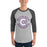 Man wearing a Klein Cain High School Hurricanes Unisex 3/4 Sleeve Raglan T-shirt 211