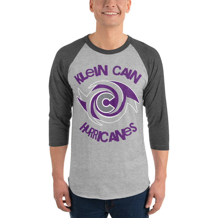 Man wearing a Klein Cain High School Hurricanes Unisex 3/4 Sleeve Raglan T-shirt 234