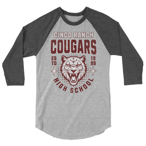 Cinco Ranch High School Cougars Unisex 3/4 sleeve Raglan T-shirt 201