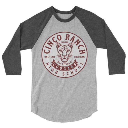 Cinco Ranch High School Cougars Unisex 3/4 sleeve Raglan T-shirt 204