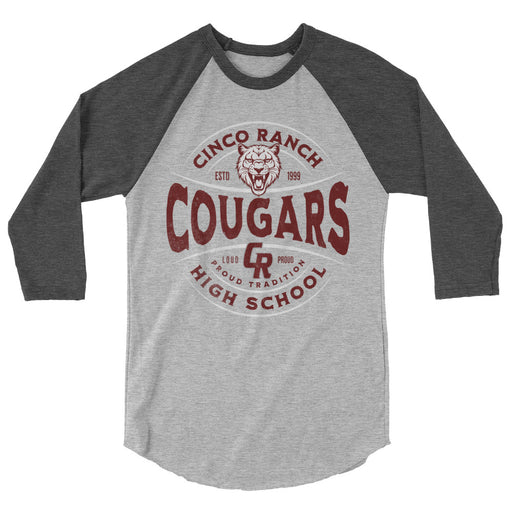 Cinco Ranch High School Cougars Unisex 3/4 sleeve Raglan T-shirt 205