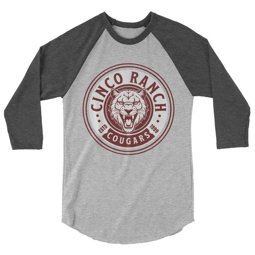 Cinco Ranch High School Cougars Unisex 3/4 sleeve Raglan T-shirt 211