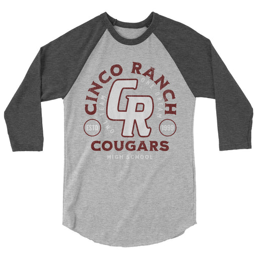 Cinco Ranch High School Cougars Unisex 3/4 sleeve Raglan T-shirt 218