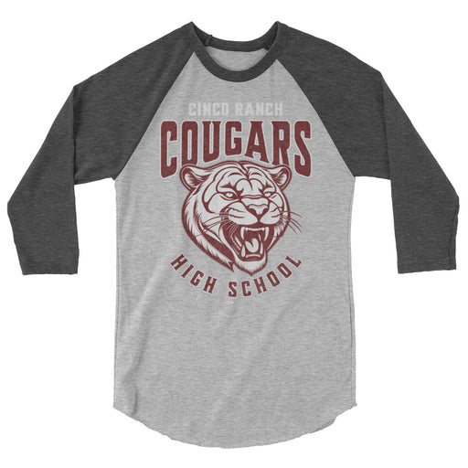 Cinco Ranch High School Cougars Unisex 3/4 sleeve Raglan T-shirt 214