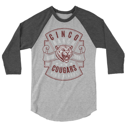 Cinco Ranch High School Cougars Unisex 3/4 sleeve Raglan T-shirt 215