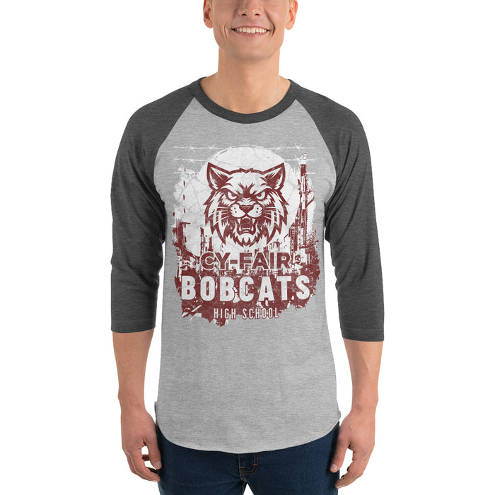 Man wearing Cy-Fair High School Bobcats Unisex 3/4 sleeve Raglan T-shirt 202