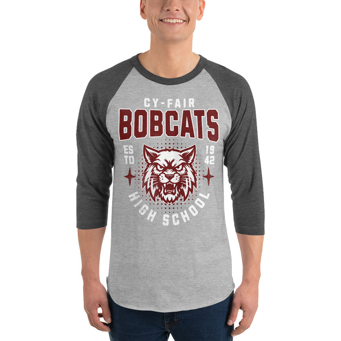 Man wearing Cy-Fair High School Bobcats Unisex 3/4 sleeve Raglan T-shirt 204