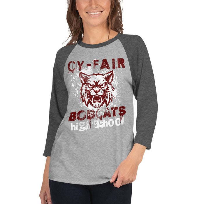 Woman wearing Cy-Fair High School Bobcats Unisex 3/4 sleeve Raglan T-shirt 205