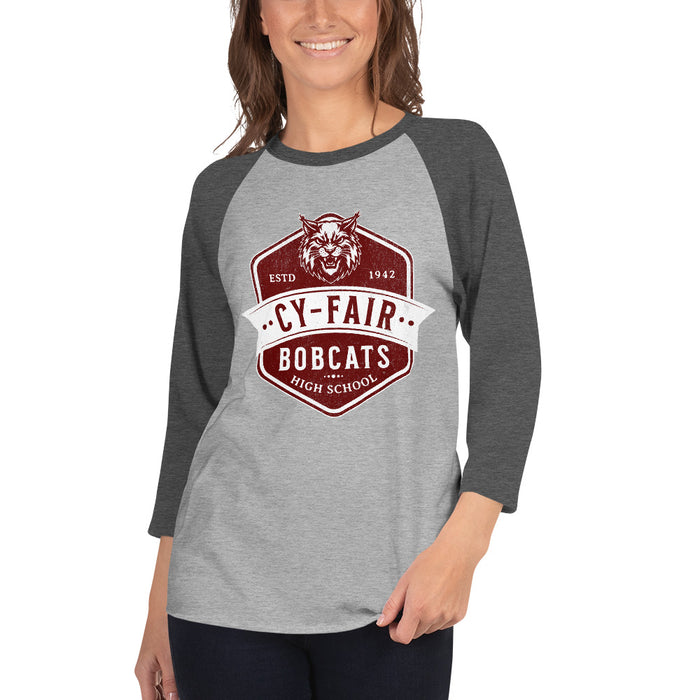 Woman wearing Cy-Fair High School Bobcats Unisex 3/4 sleeve Raglan T-shirt 209