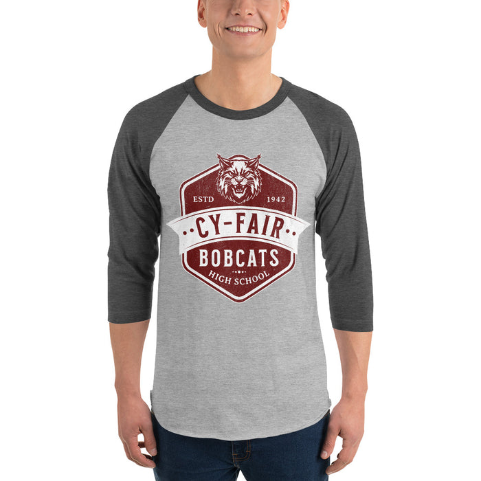 Man wearing Cy-Fair High School Bobcats Unisex 3/4 sleeve Raglan T-shirt 209