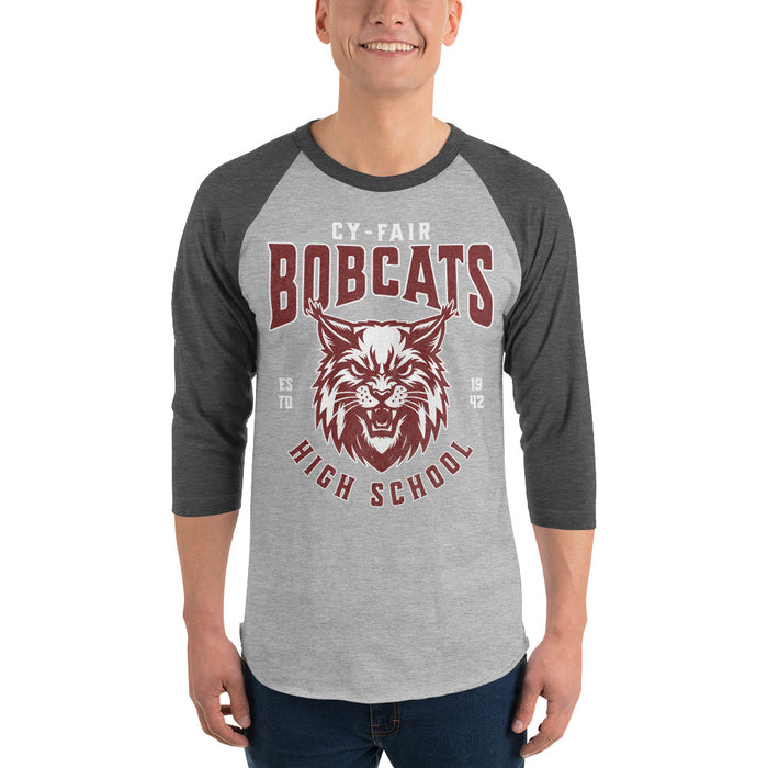 Man wearing Cy-Fair High School Bobcats Unisex 3/4 sleeve Raglan T-shirt 213