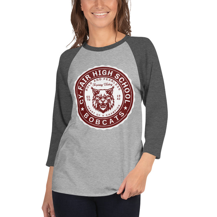 Woman wearing Cy-Fair High School Bobcats Unisex 3/4 sleeve Raglan T-shirt 216