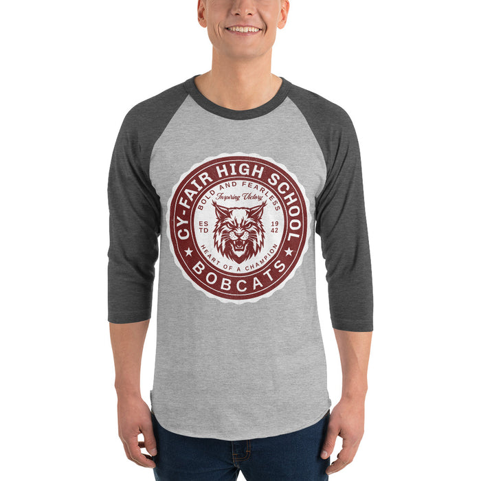 Man wearing Cy-Fair High School Bobcats Unisex 3/4 sleeve Raglan T-shirt 216