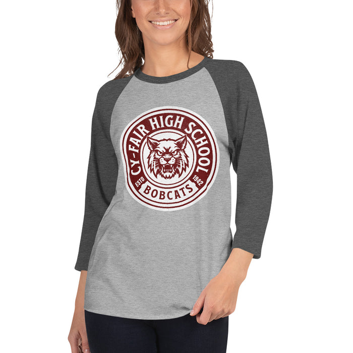 Woman wearing Cy-Fair High School Bobcats Unisex 3/4 sleeve Raglan T-shirt 220