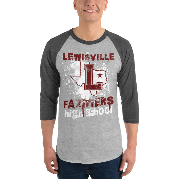 Man wearing Lewisville High School Farmers Unisex 3/4 Sleeve Raglan T-shirt 205