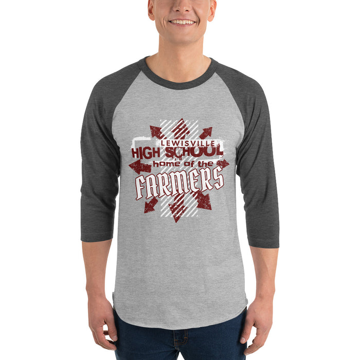 Man wearing Lewisville High School Farmers Unisex 3/4 Sleeve Raglan T-shirt 210