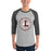 Man wearing Lewisville High School Farmers Unisex 3/4 Sleeve Raglan T-shirt 214