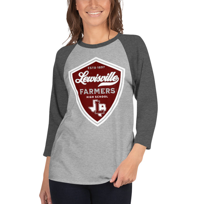 Woman wearing Lewisville High School Farmers Unisex 3/4 Sleeve Raglan T-shirt 224