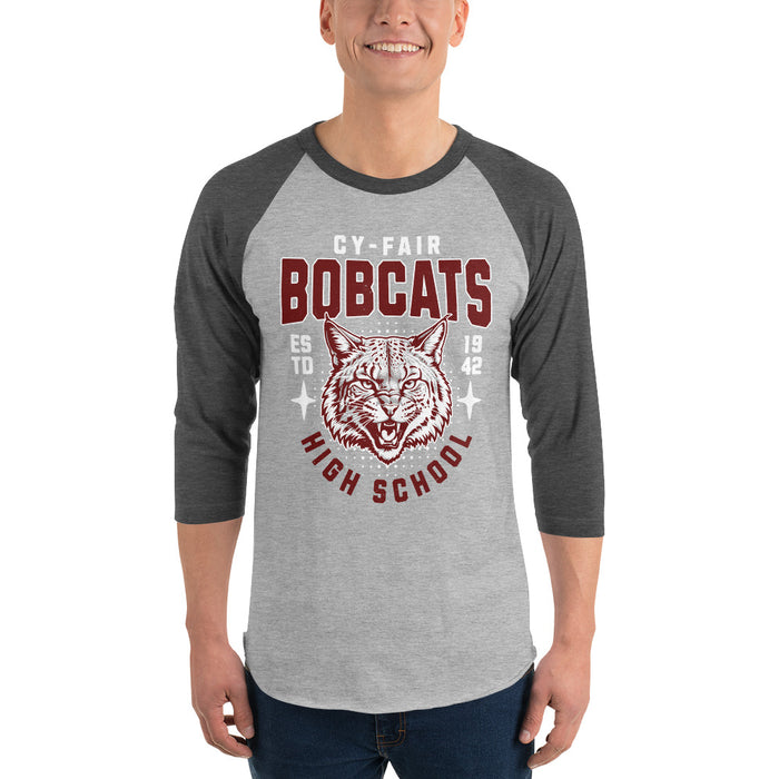 Man wearing Cy-Fair High School Bobcats Unisex 3/4 sleeve Raglan T-shirt 204