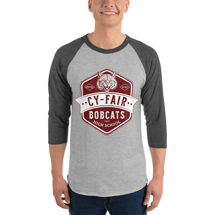 Man wearing Cy-Fair High School Bobcats Unisex 3/4 sleeve Raglan T-shirt 209