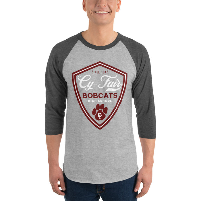 Man wearing Cy-Fair High School Bobcats Unisex 3/4 sleeve Raglan T-shirt 225