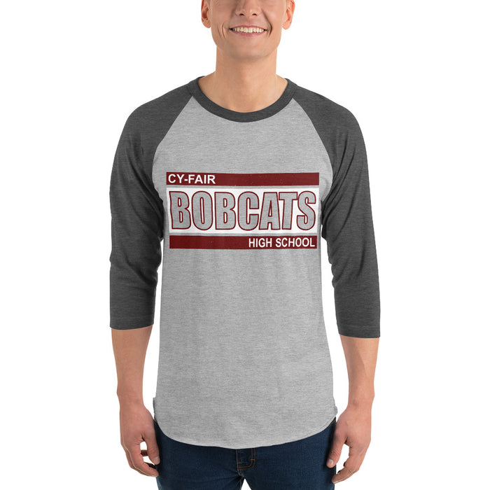 Man wearing Cy-Fair High School Bobcats Unisex 3/4 sleeve Raglan T-shirt 098