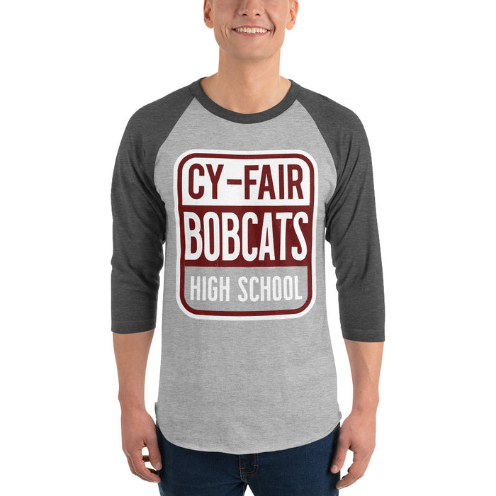 Man wearing Cy-Fair High School Bobcats Unisex 3/4 sleeve Raglan T-shirt 001