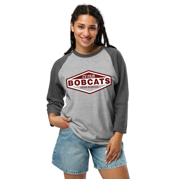Woman wearing Cy-Fair High School Bobcats Unisex 3/4 sleeve Raglan T-shirt 009