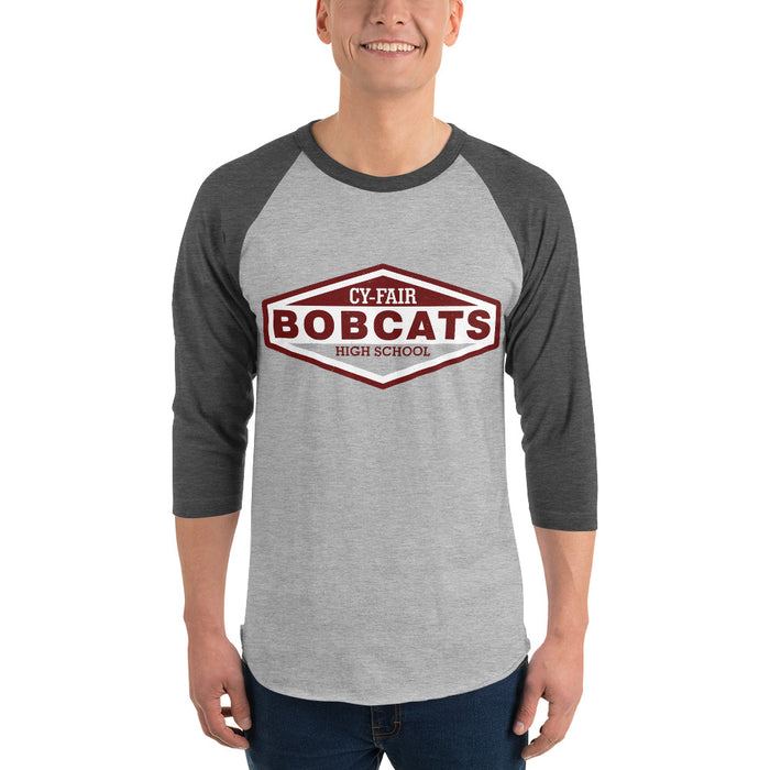 Man wearing Cy-Fair High School Bobcats Unisex 3/4 sleeve Raglan T-shirt 009