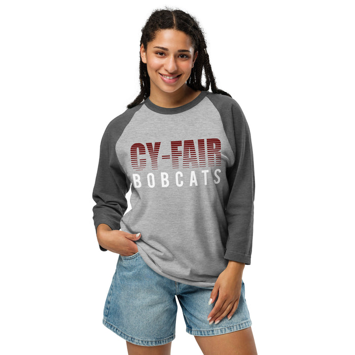 Woman wearing Cy-Fair High School Bobcats Unisex 3/4 sleeve Raglan T-shirt 024