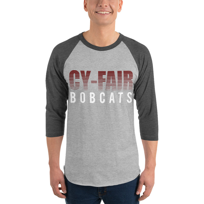 Man wearing Cy-Fair High School Bobcats Unisex 3/4 sleeve Raglan T-shirt 024