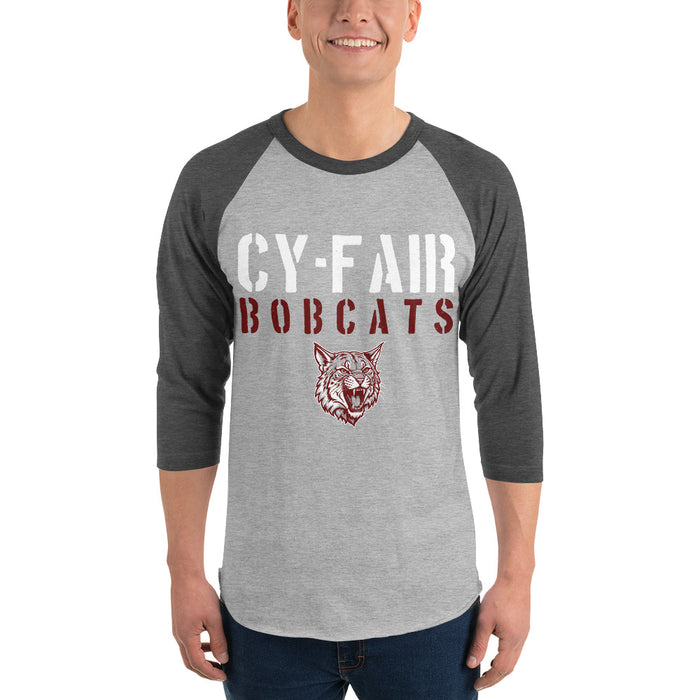Man wearing Cy-Fair High School Bobcats Unisex 3/4 sleeve Raglan T-shirt 017
