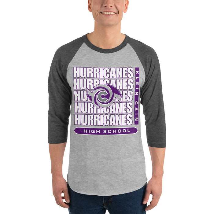 Man wearing Klein Cain High School Hurricanes Unisex 3/4 Sleeve Raglan T-shirt 235