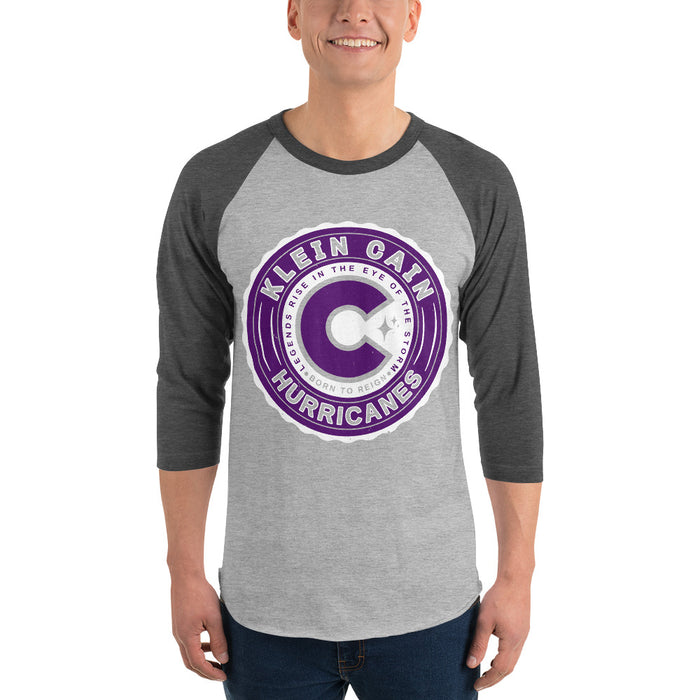 Man wearing Klein Cain High School Hurricanes Unisex 3/4 Sleeve Raglan T-shirt 216