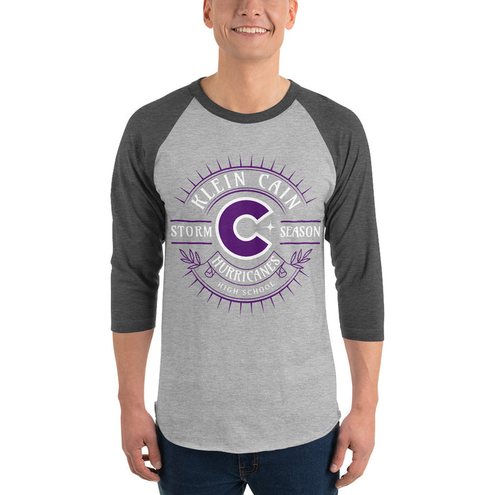 Man wearing Klein Cain High School Hurricanes Unisex 3/4 Sleeve Raglan T-shirt 201