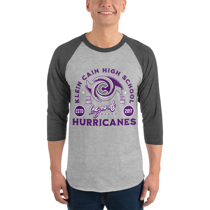 Man wearing Klein Cain High School Hurricanes Unisex 3/4 Sleeve Raglan T-shirt 208