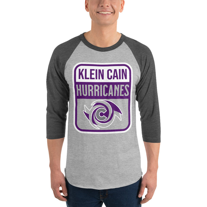 Man wearing Klein Cain High School Hurricanes Unisex 3/4 Sleeve Raglan T-shirt 001